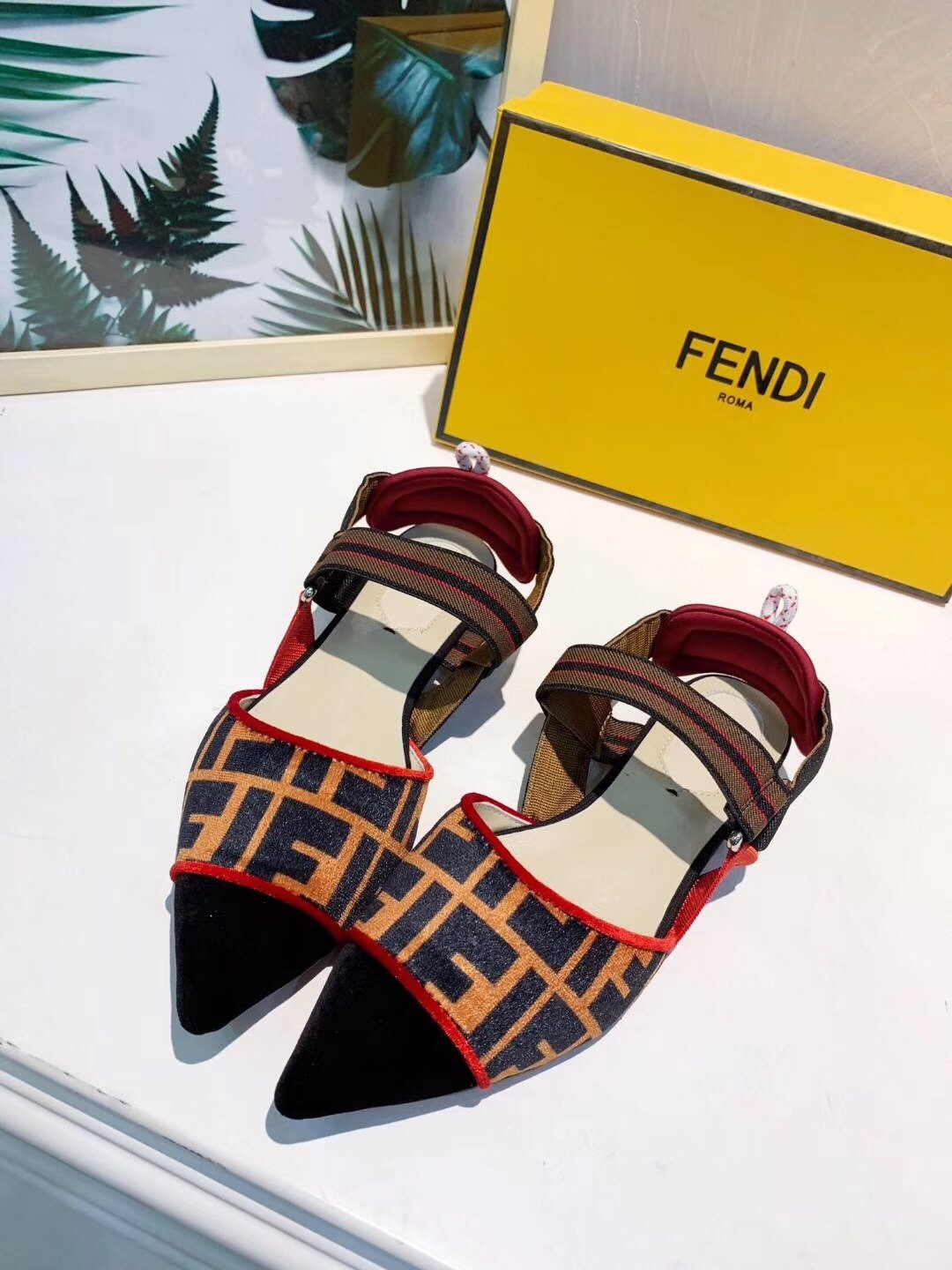 F**di multicolour fabric sabots flat sandals