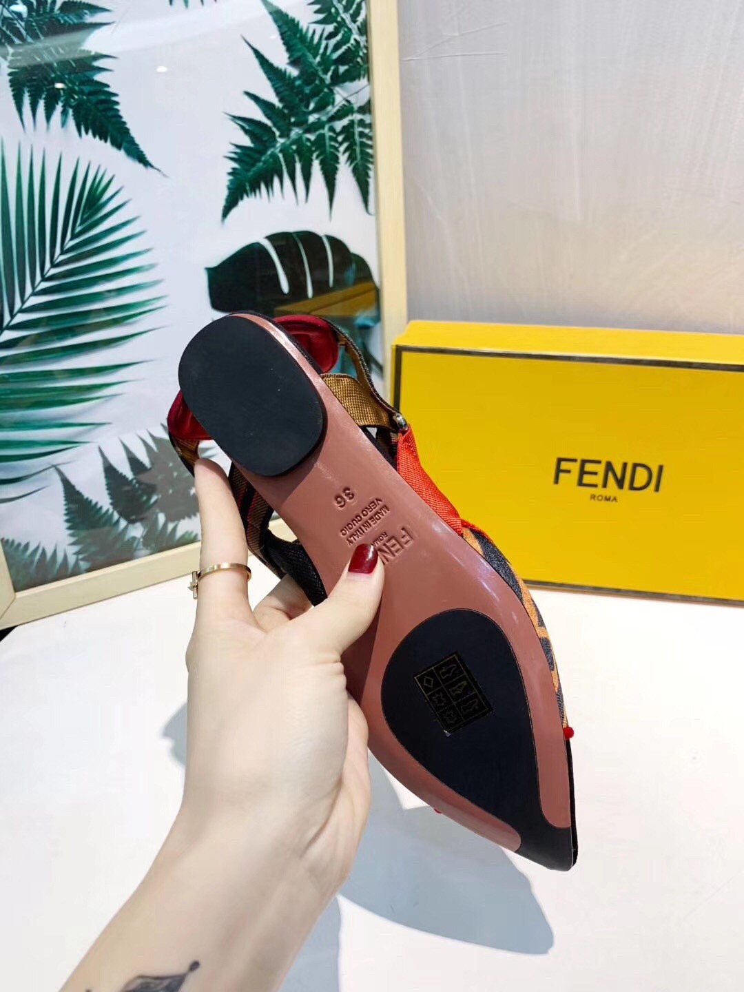 F**di multicolour fabric sabots flat sandals