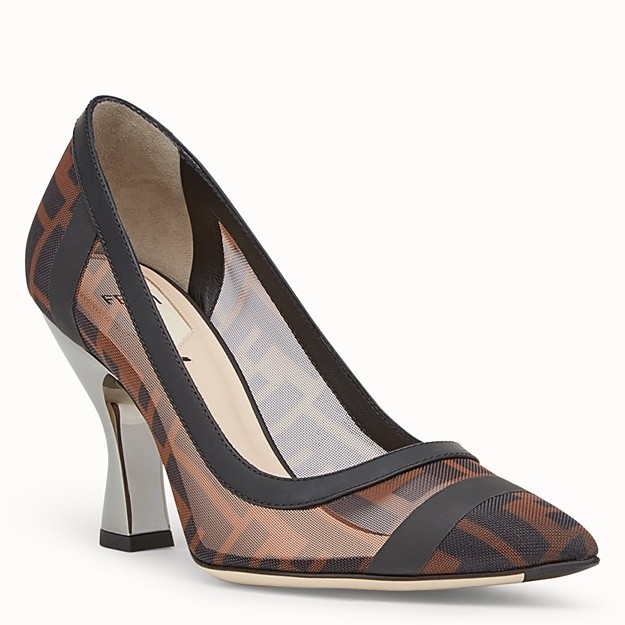 F**di black colibri logo-print mesh pumps 85mm