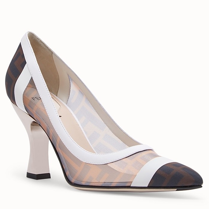 F**di white colibri logo-print mesh pumps 85mm