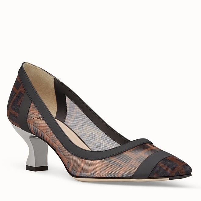 F**di black colibri logo-print mesh pumps 55mm