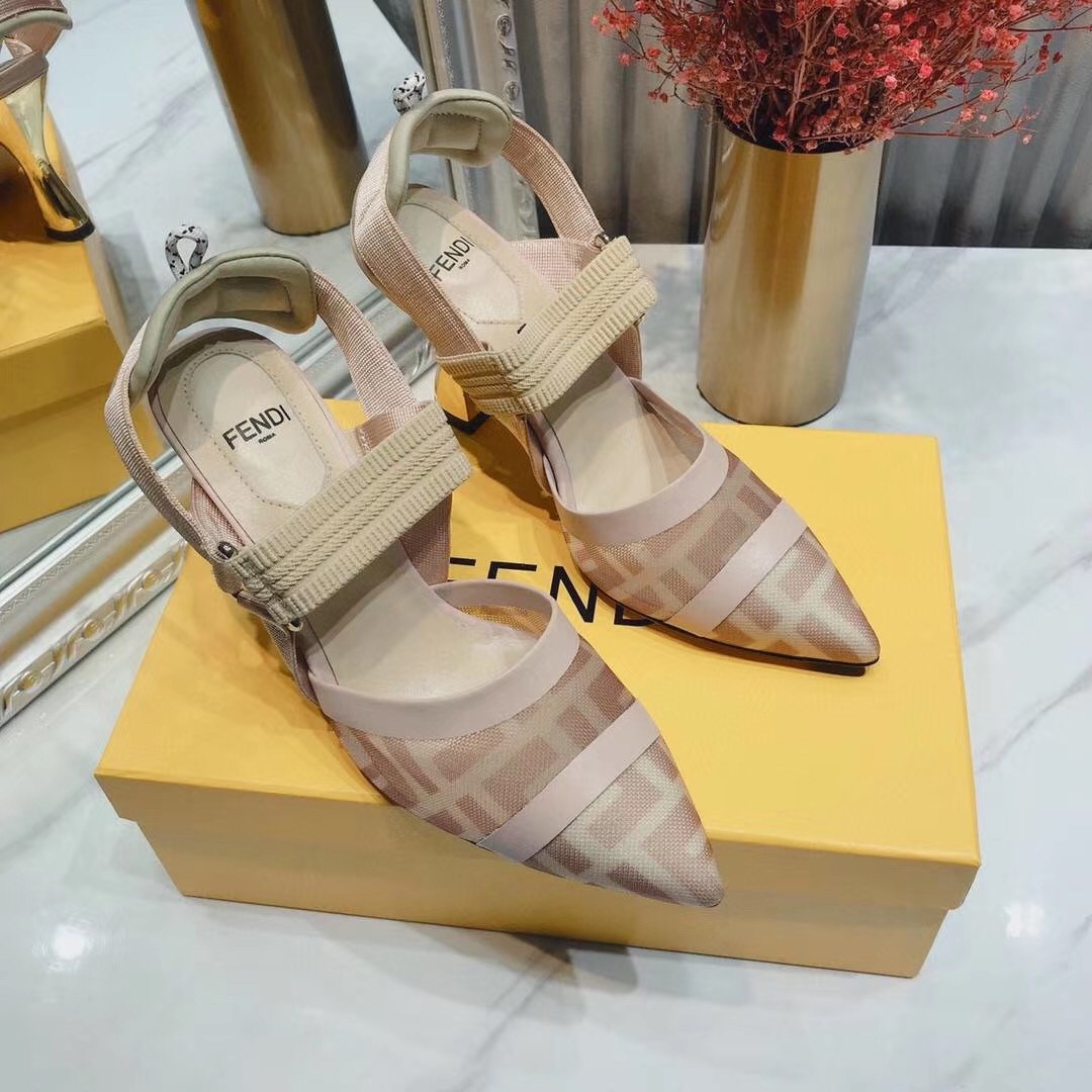 F**di pink mesh colibri slingbacks 55mm pumps
