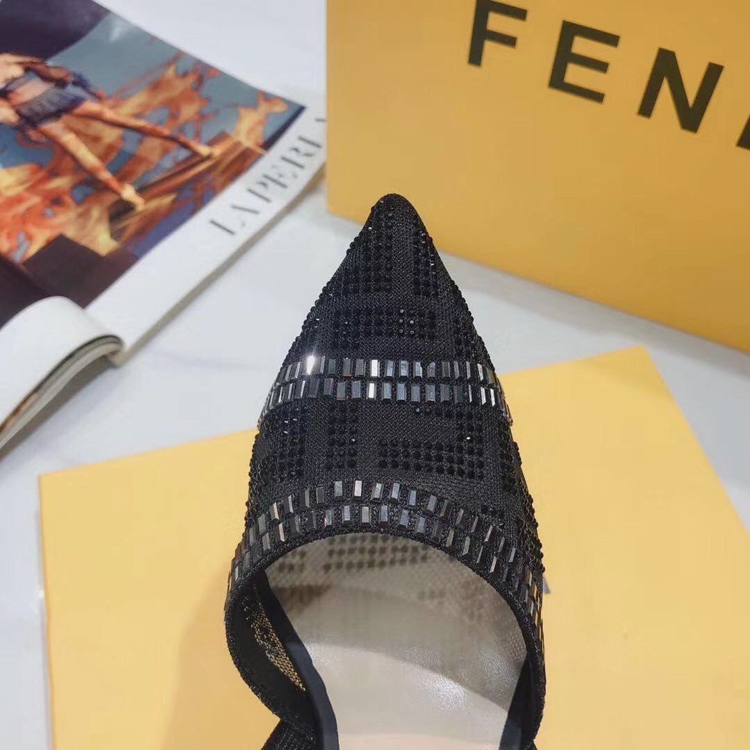 F**di black mesh colibri slingbacks 55mm with rhinestone