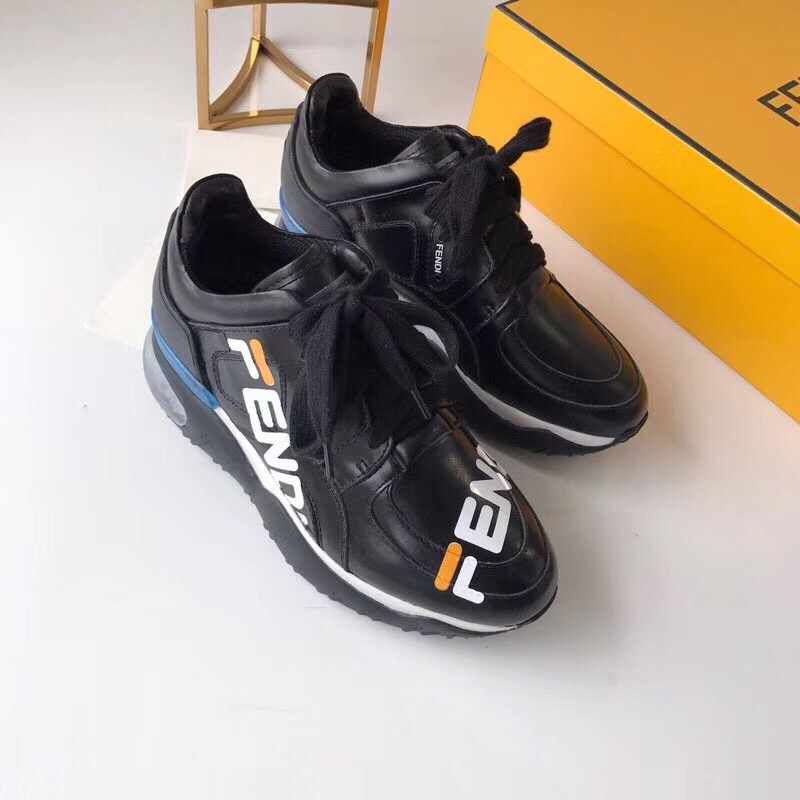 F**di black logo-print leather sneakers