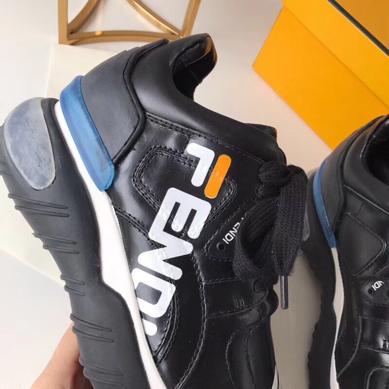 F**di black logo-print leather sneakers