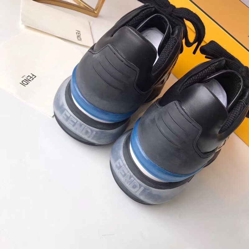 F**di black logo-print leather sneakers