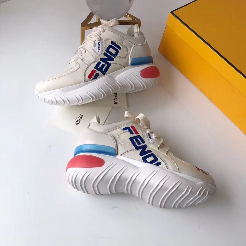 F**di white logo-print leather sneakers