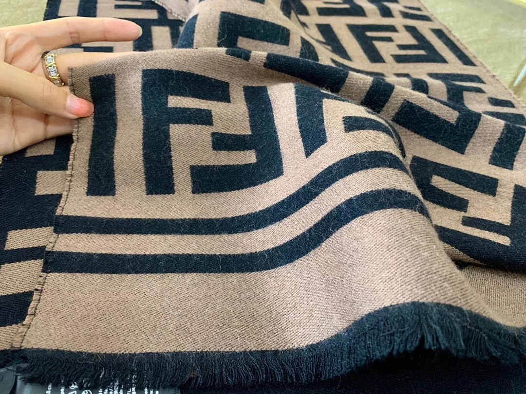 F**di brown wool and silk scarf