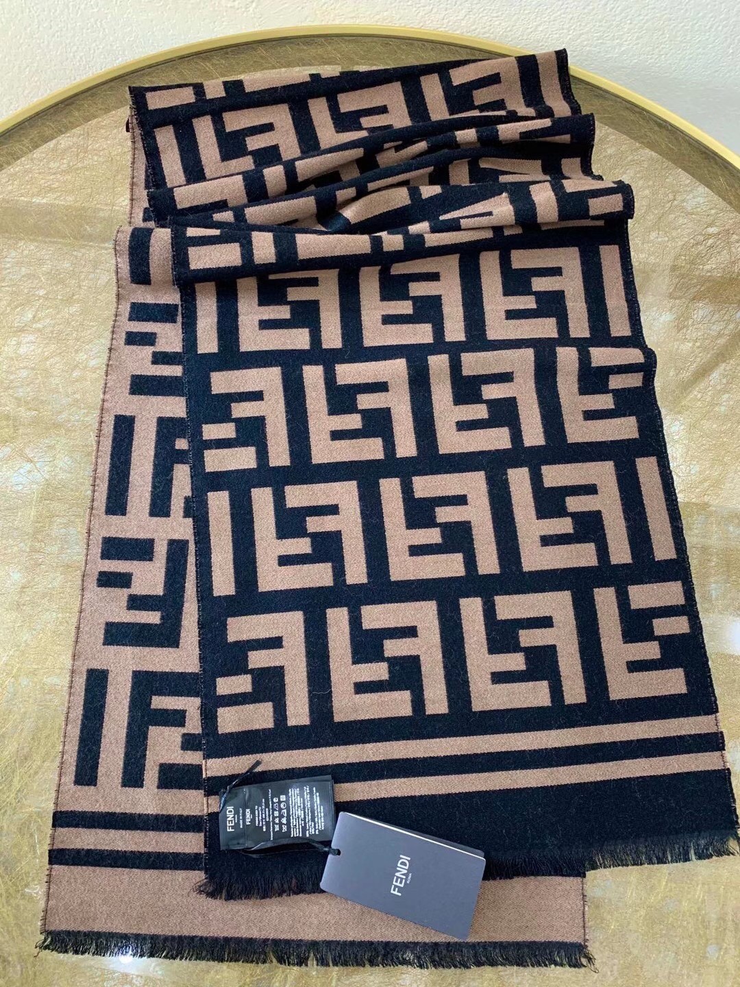 F**di brown wool and silk scarf