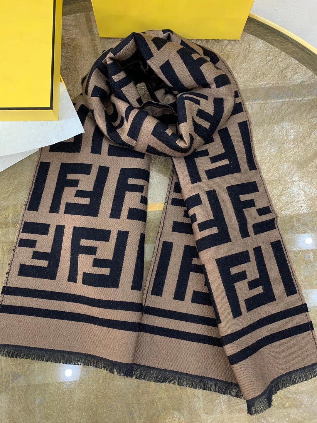 F**di brown wool and silk scarf