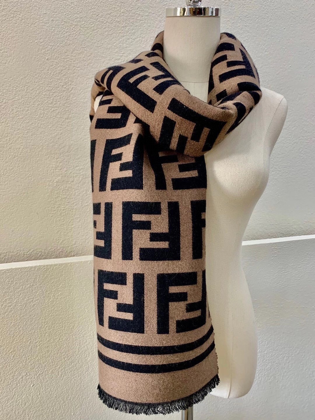F**di brown wool and silk scarf