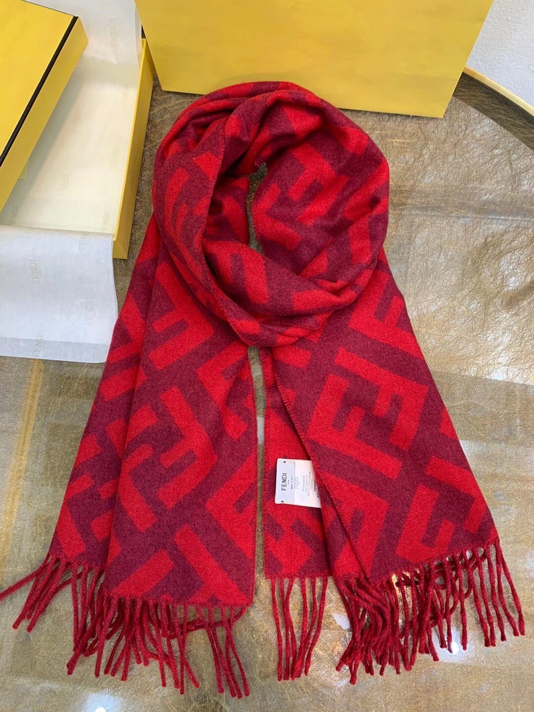 F**di red cashmere ff long scarf