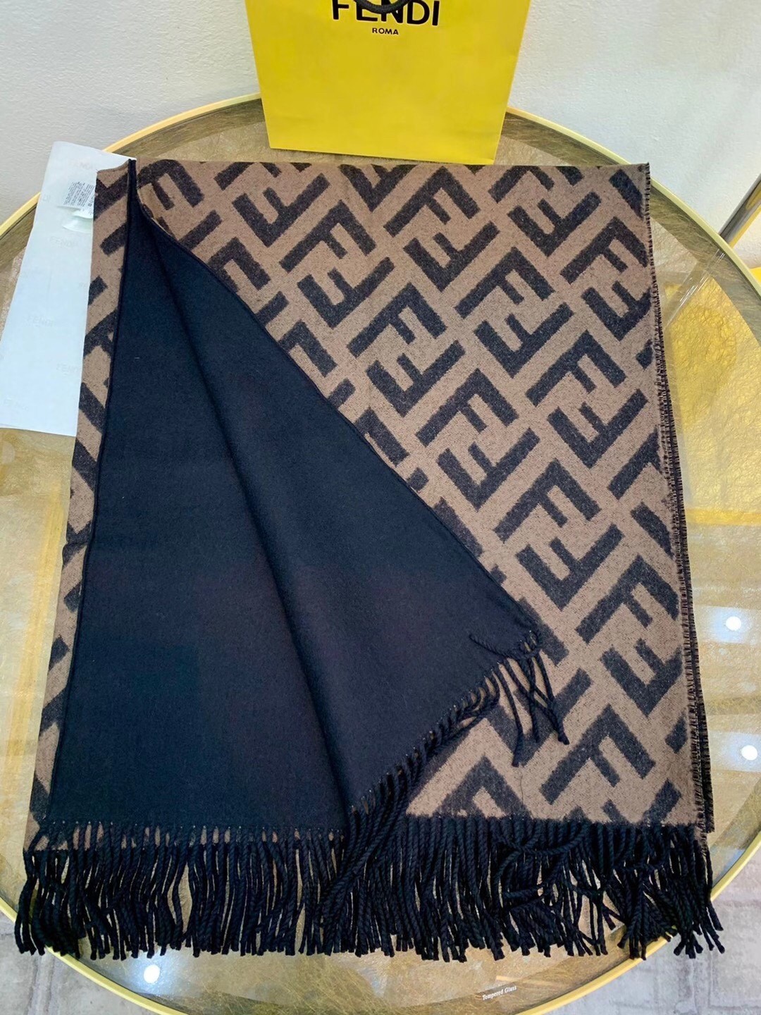 F**di black/brown wool and cashmere poncho