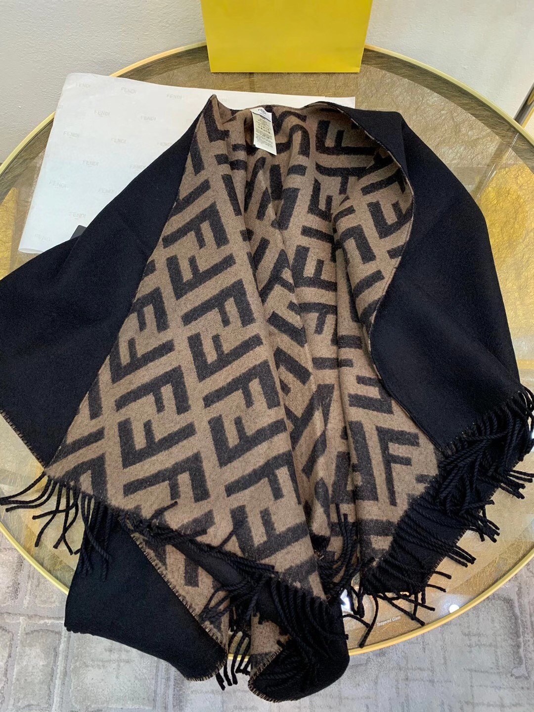 F**di black/brown wool and cashmere poncho