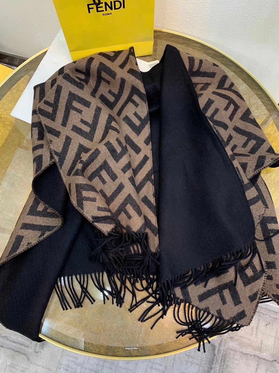 F**di black/brown wool and cashmere poncho