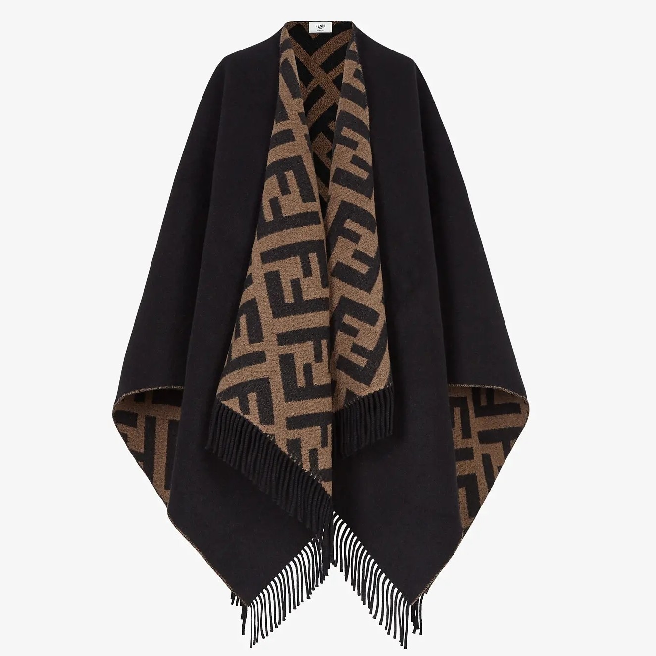 F**di black/brown wool and cashmere poncho
