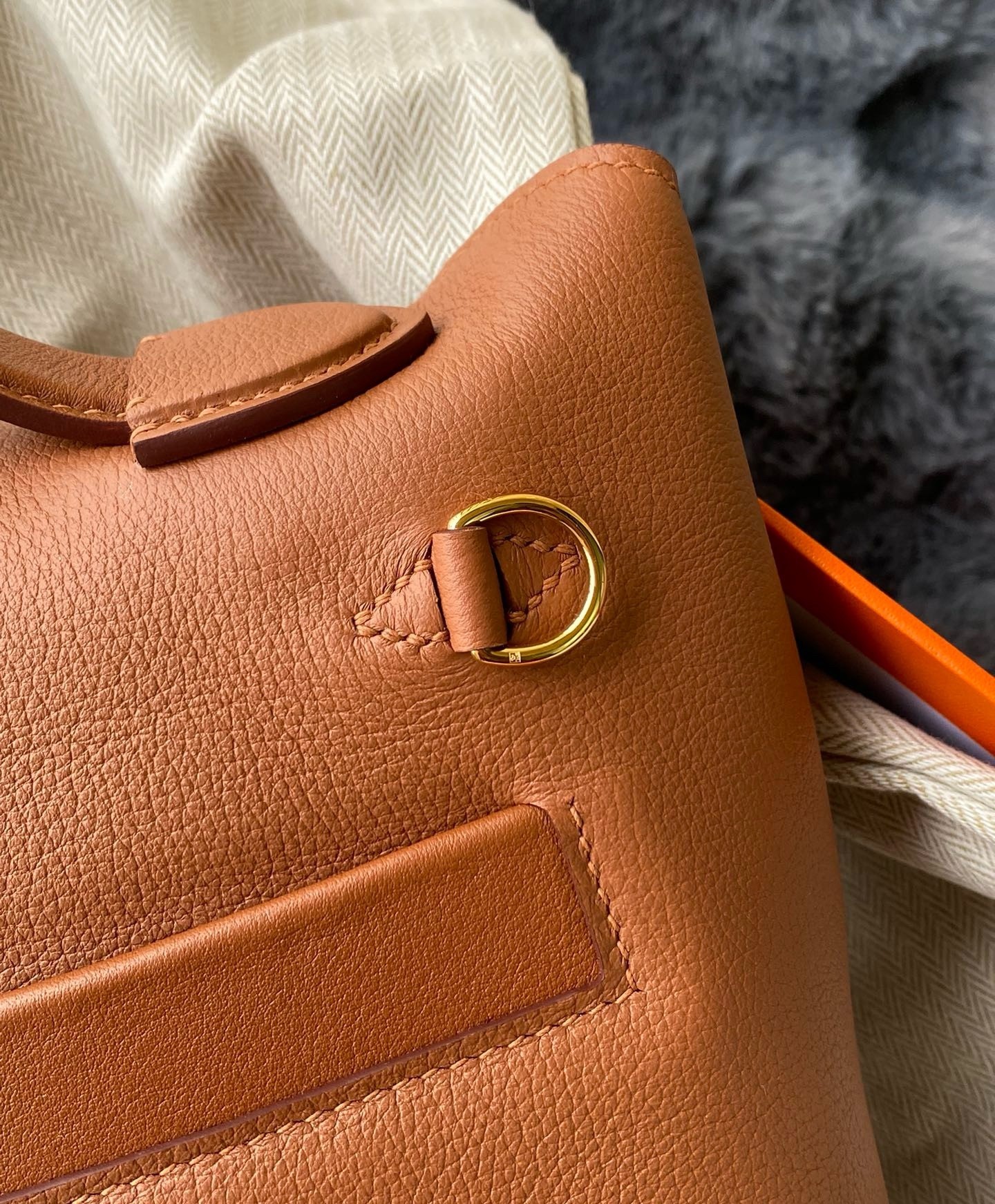 H**mes 24/24 mini 21 touch bag in gold evercolor and ostrich leather
