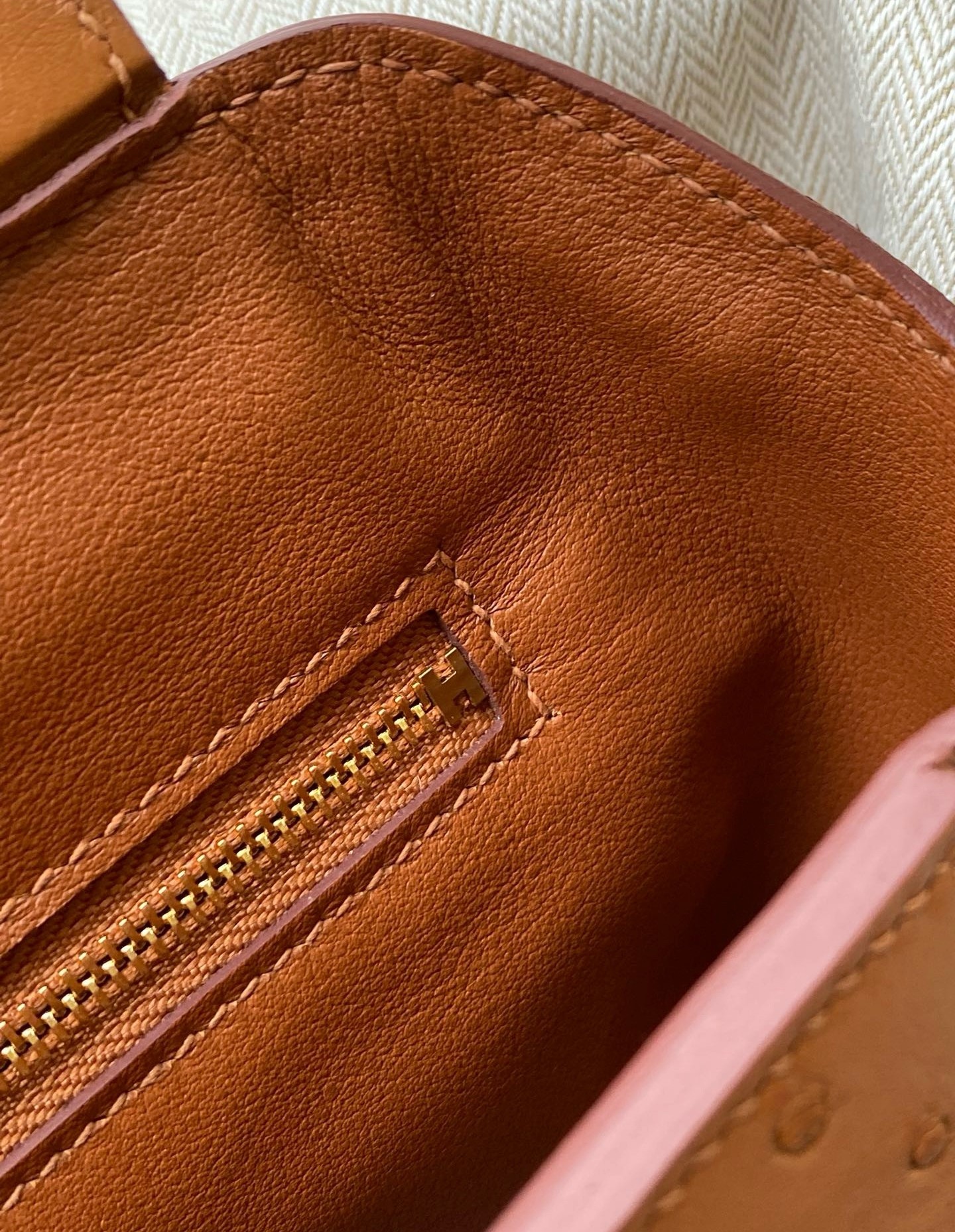 H**mes 24/24 mini 21 touch bag in gold evercolor and ostrich leather