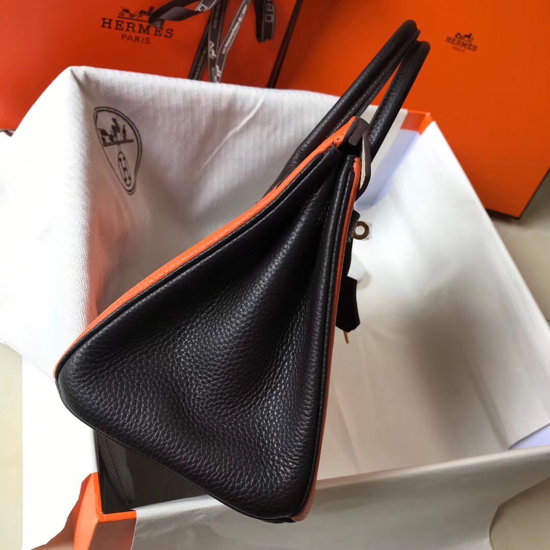 H**mes tri-color birkin 25cm bag in orange/white/black clemence leather