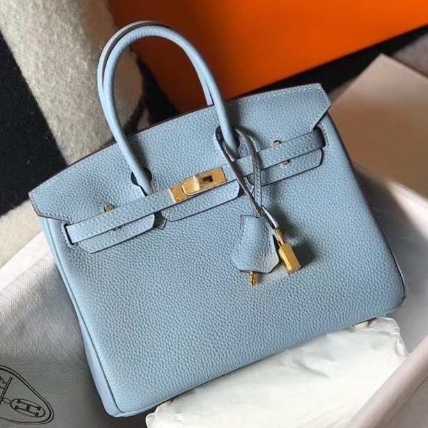 H**mes birkin 25cm bag in blue lin clemence leather