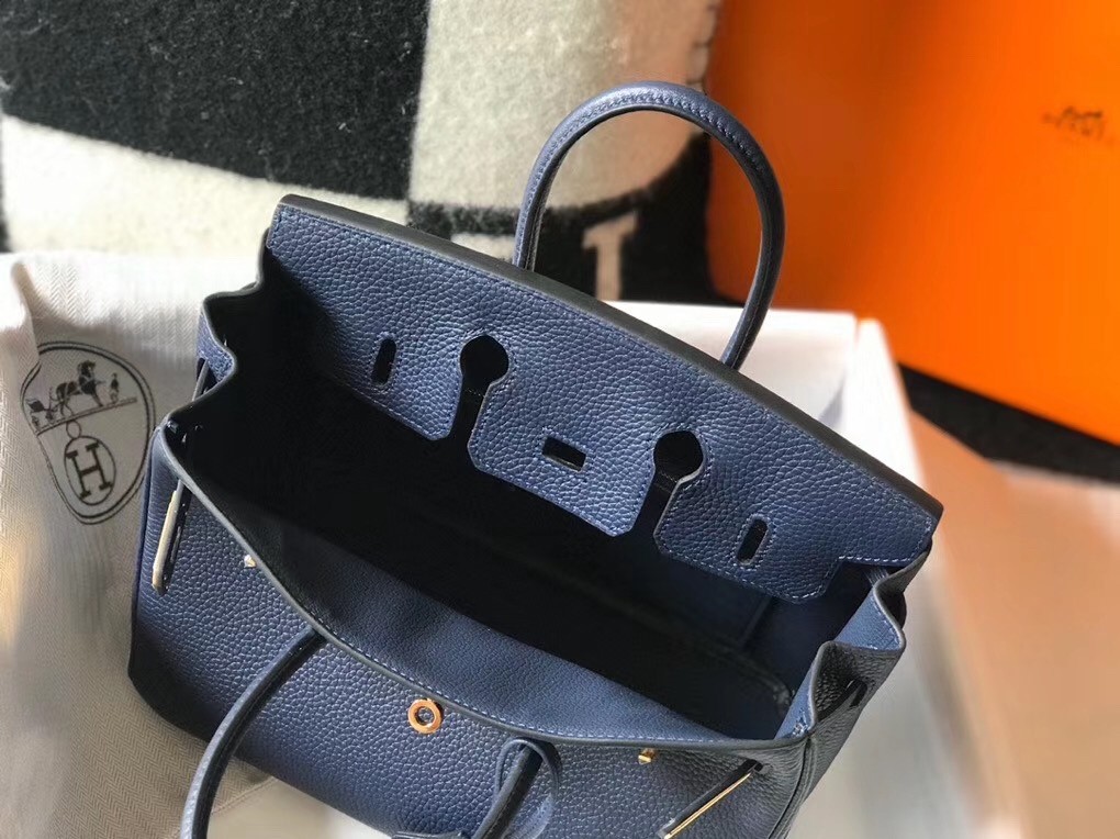 H**mes birkin 25cm bag in navy blue clemence leather