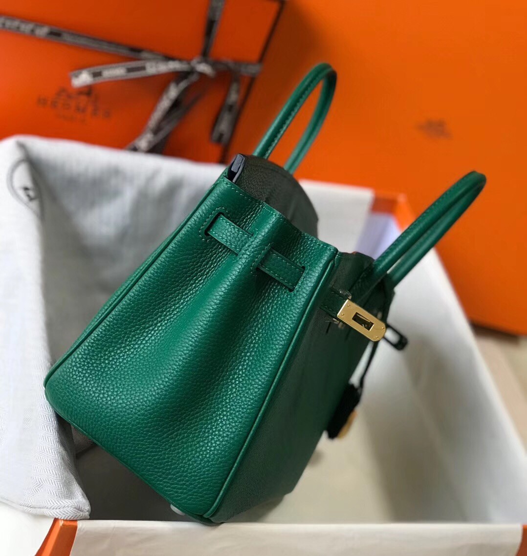 H**mes birkin 25cm bag in malachite clemence leather