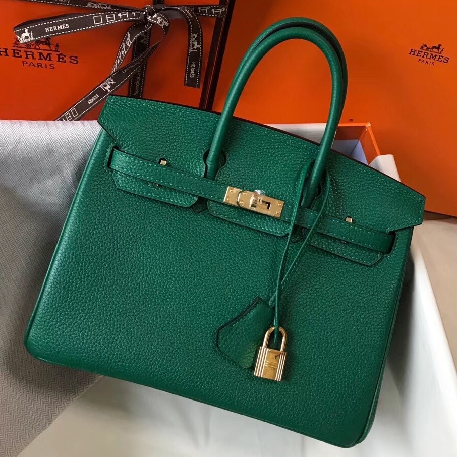 H**mes birkin 25cm bag in malachite clemence leather