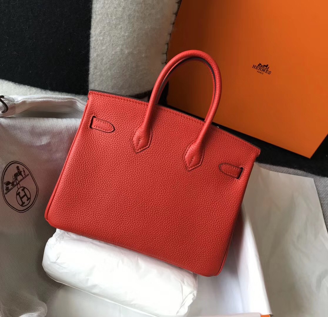 H**mes birkin 25cm bag in red clemence leather