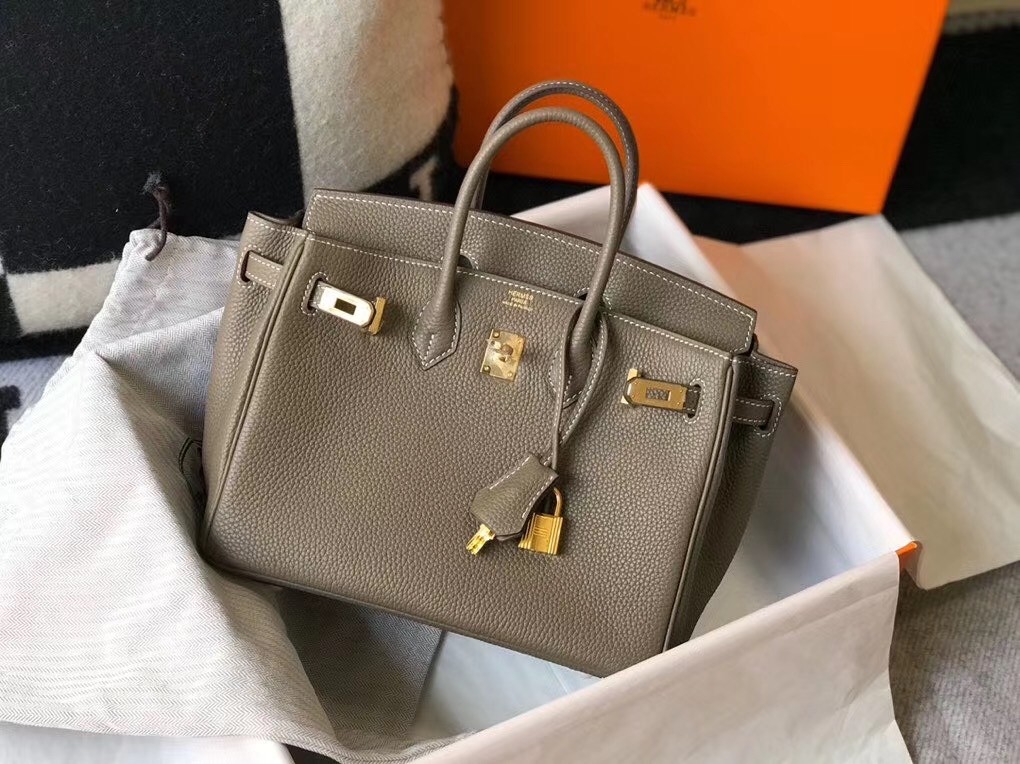 H**mes birkin 25cm bag in taupe clemence leather