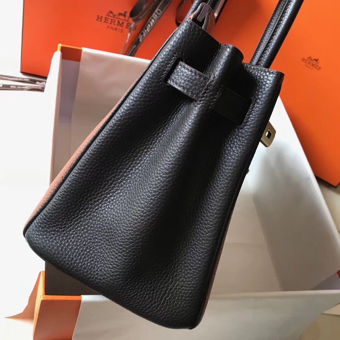 H**mes bi-color birkin 30cm bag in brown/black clemence leather