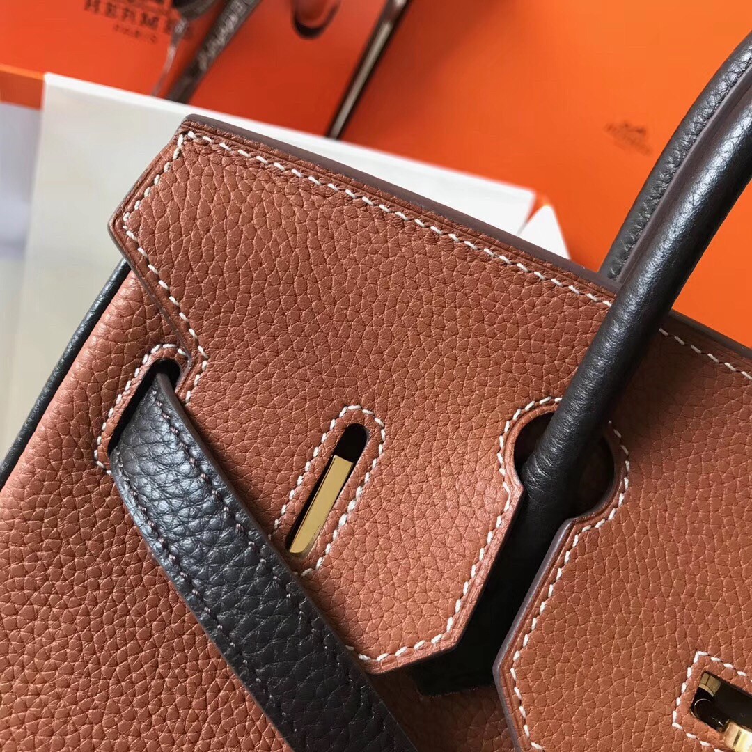 H**mes bi-color birkin 30cm bag in brown/black clemence leather