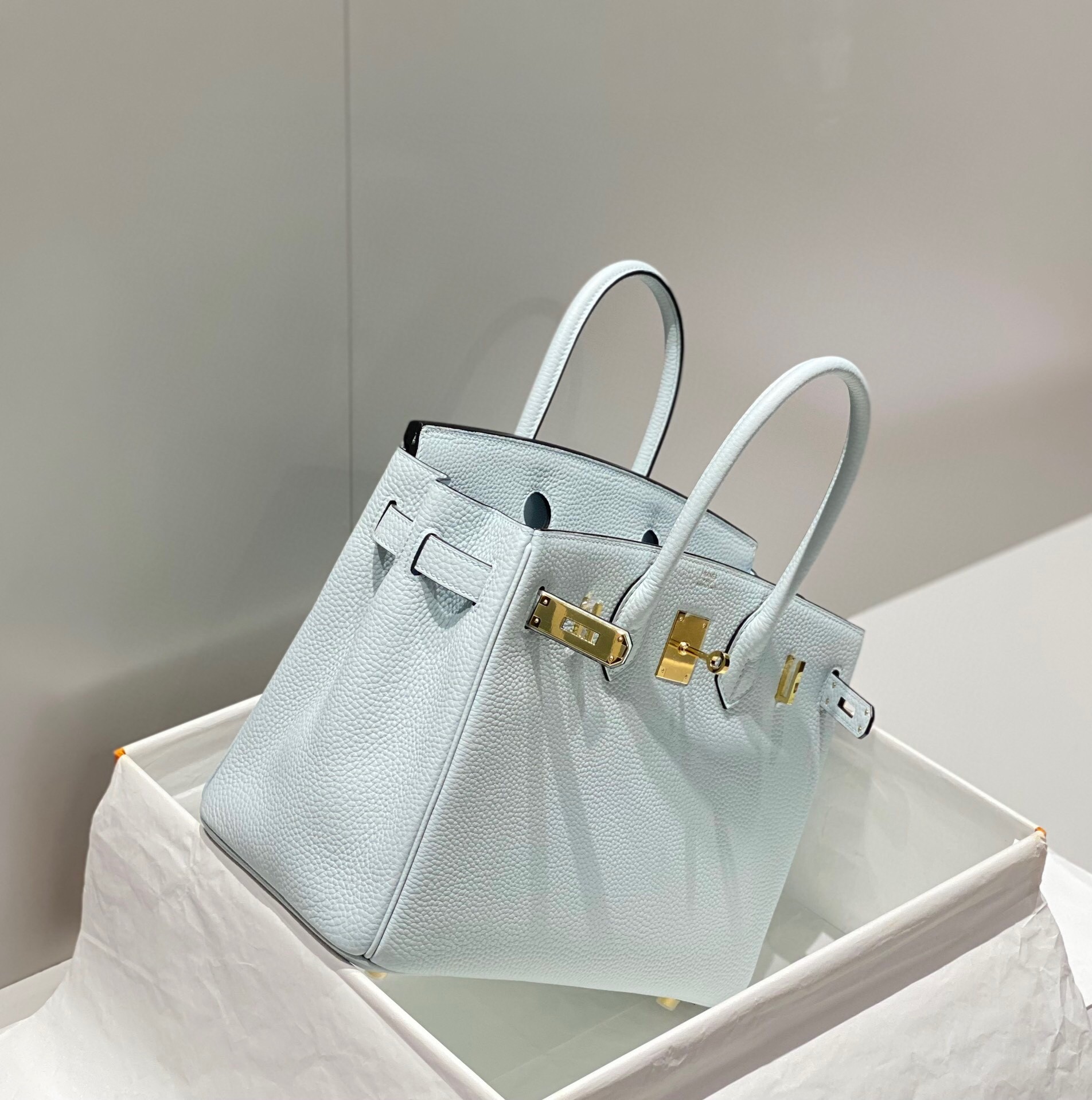 H**mes birkin 30cm bag in blue brume clemence leather ghw