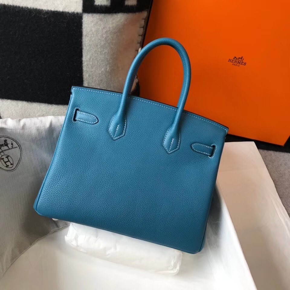 H**mes birkin 30cm bag in blue jean clemence leather