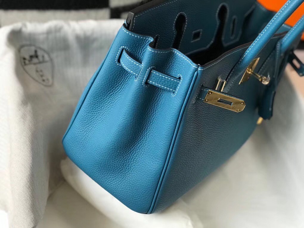 H**mes birkin 30cm bag in blue jean clemence leather