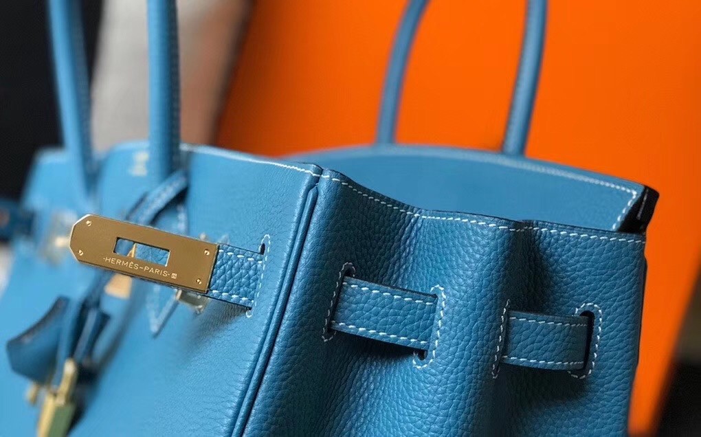 H**mes birkin 30cm bag in blue jean clemence leather