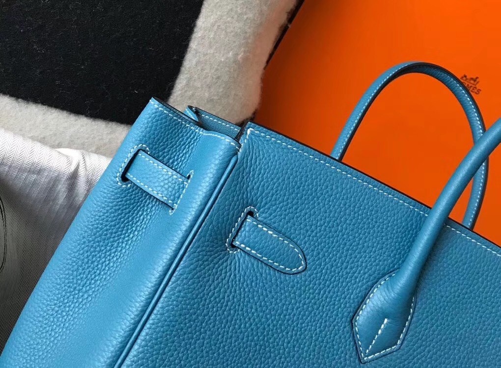 H**mes birkin 30cm bag in blue jean clemence leather