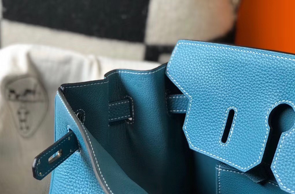 H**mes birkin 30cm bag in blue jean clemence leather
