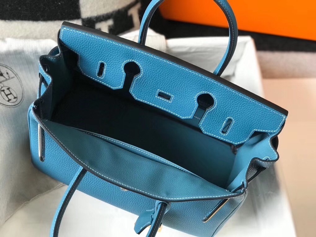 H**mes birkin 30cm bag in blue jean clemence leather
