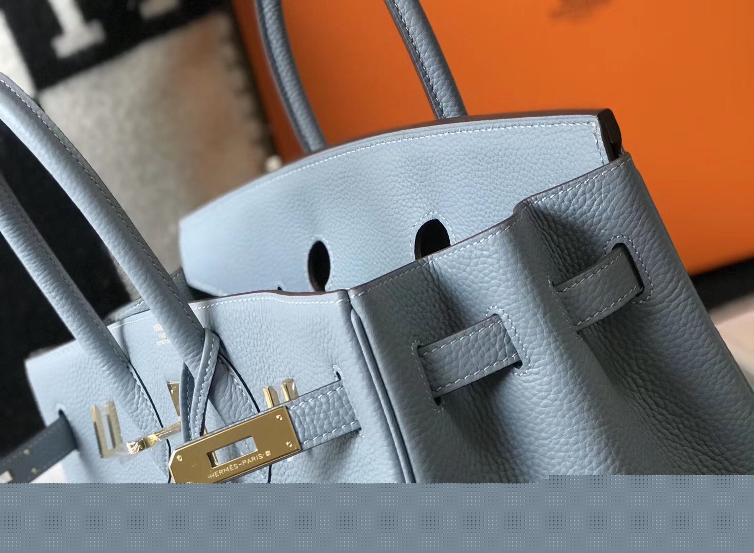 H**mes birkin 30cm bag in blue lin clemence leather