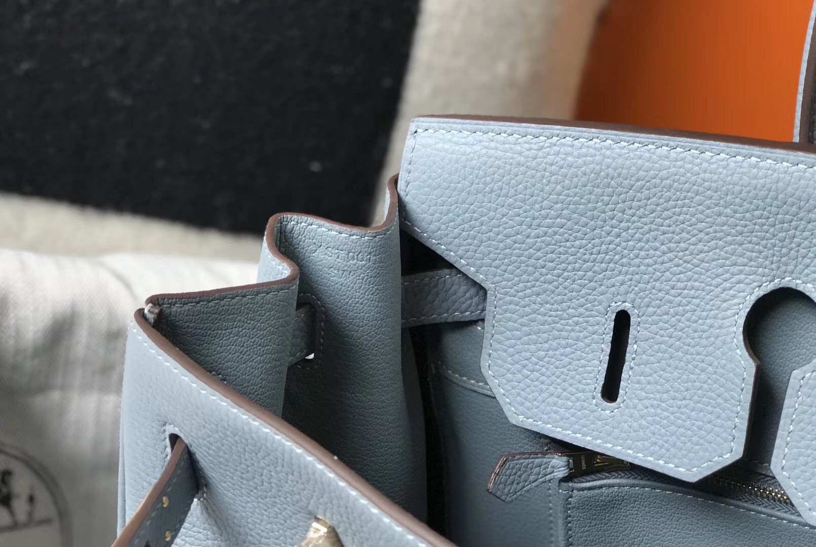 H**mes birkin 30cm bag in blue lin clemence leather