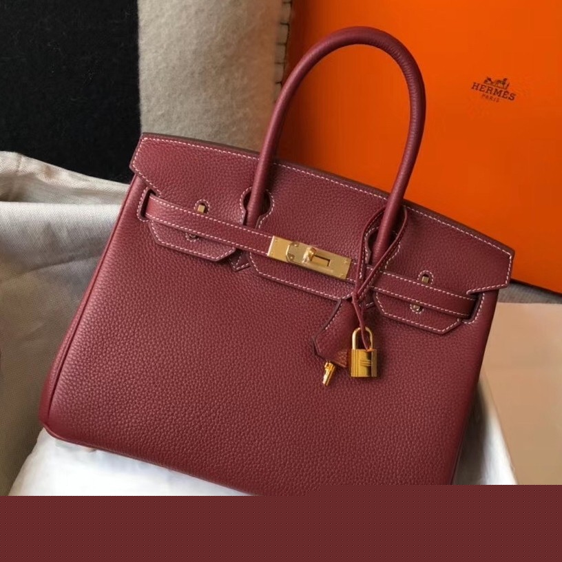 H**mes birkin 30cm bag in bordeaux clemence leather