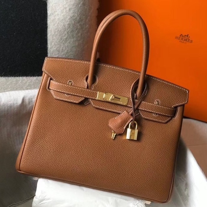 H**mes birkin 30cm bag in gold clemence leather