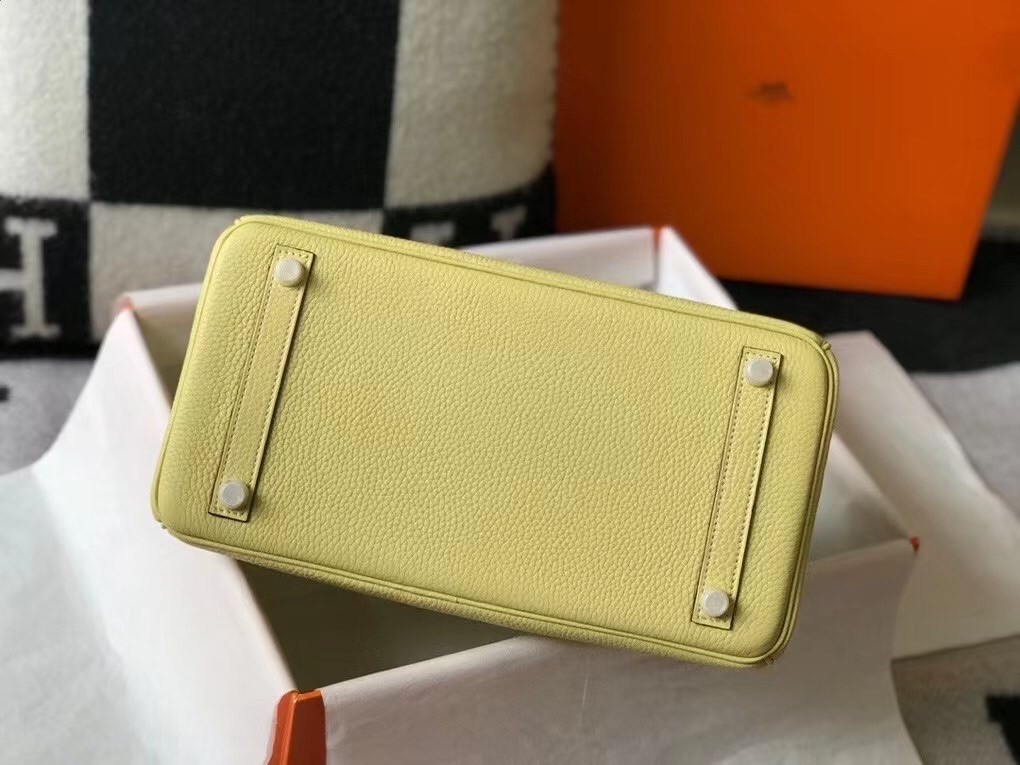 H**mes birkin 30cm bag in jaune poussin clemence leather ghw