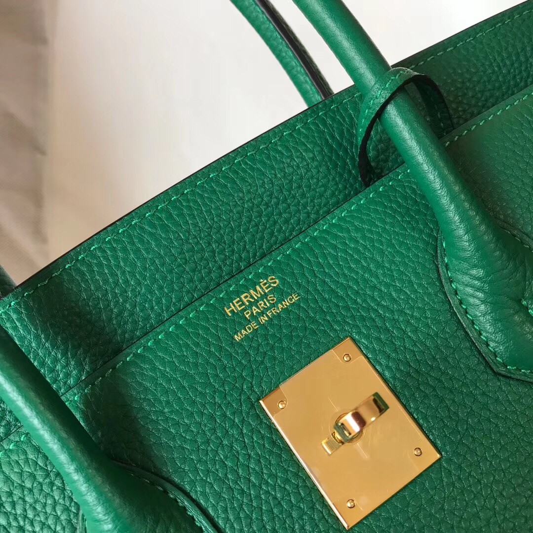 H**mes birkin 30cm bag in malachite clemence leather