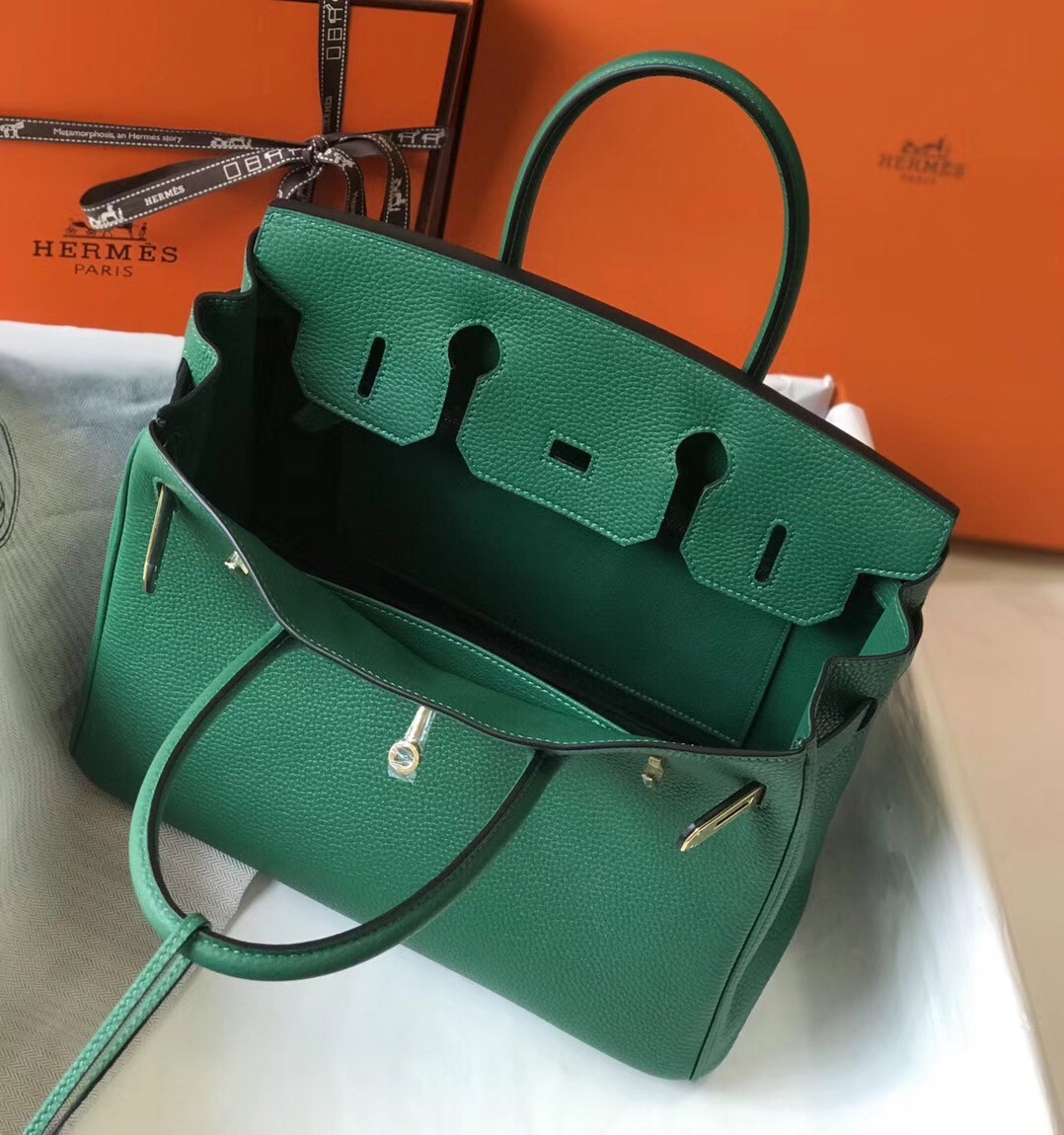 H**mes birkin 30cm bag in malachite clemence leather