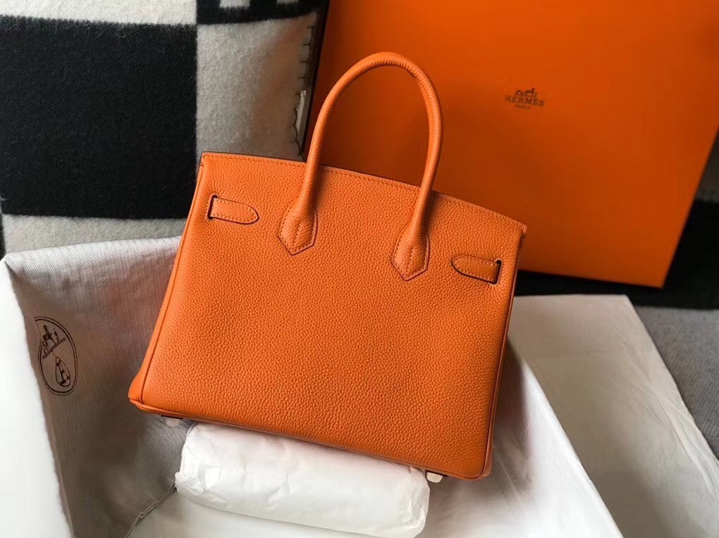 H**mes birkin 30cm bag in orange clemence leather