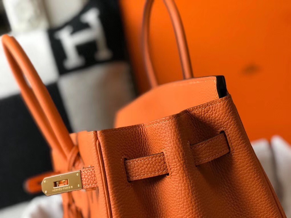 H**mes birkin 30cm bag in orange clemence leather