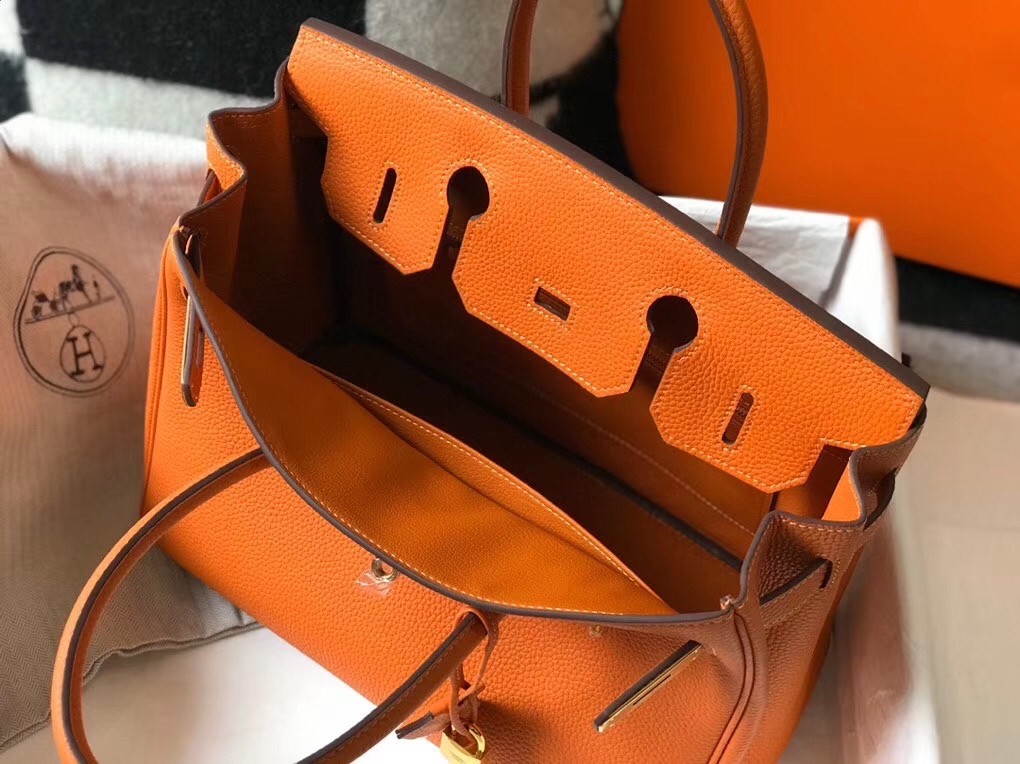 H**mes birkin 30cm bag in orange clemence leather
