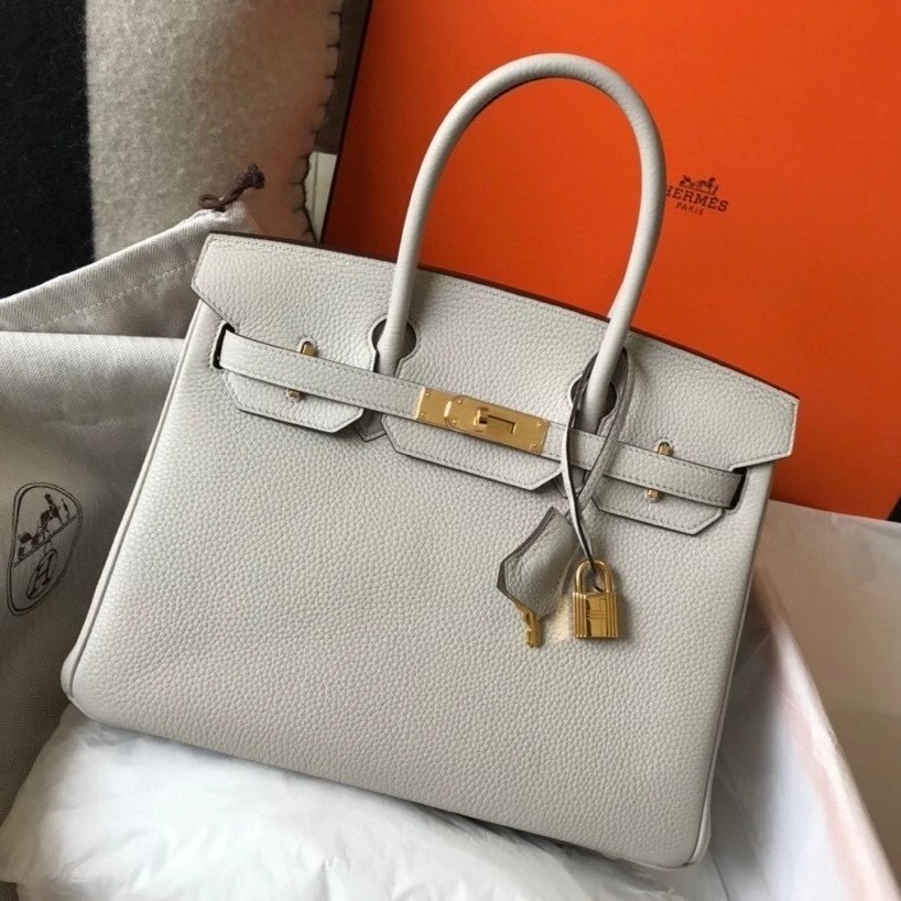 H**mes pearl grey clemence birkin 30cm bag ghw