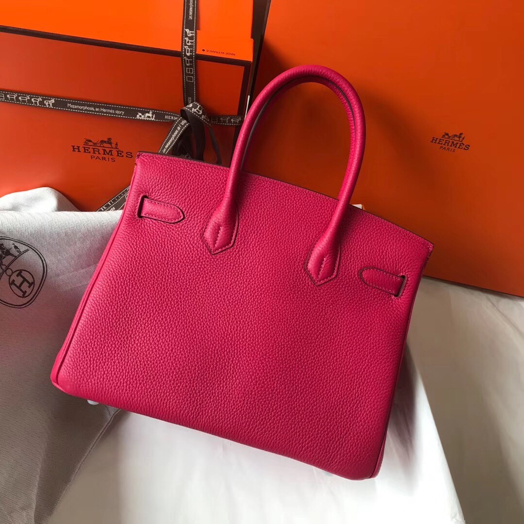 H**mes birkin 30cm bag in rose red clemence leather